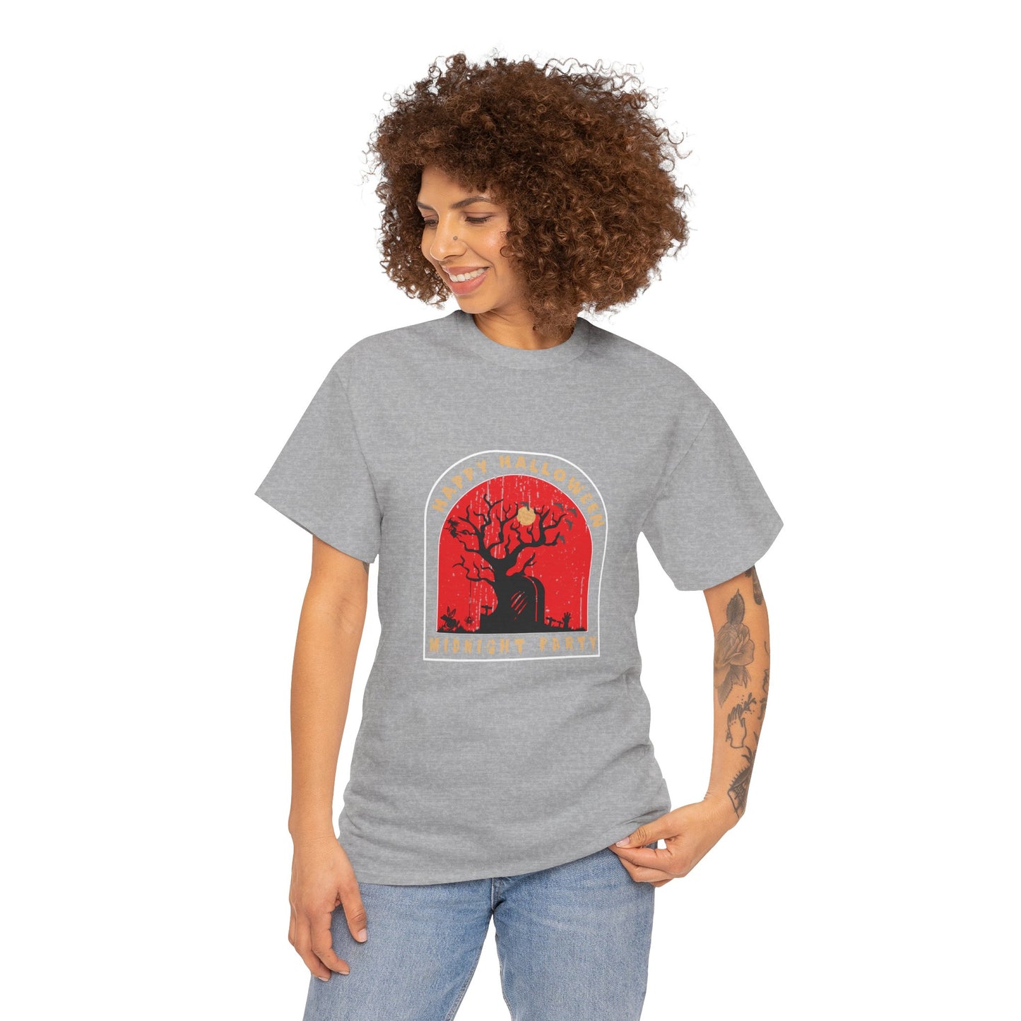 🕷️ “Happy Halloween Midnight Party” Haunted Tree Graveyard Tee 🌕