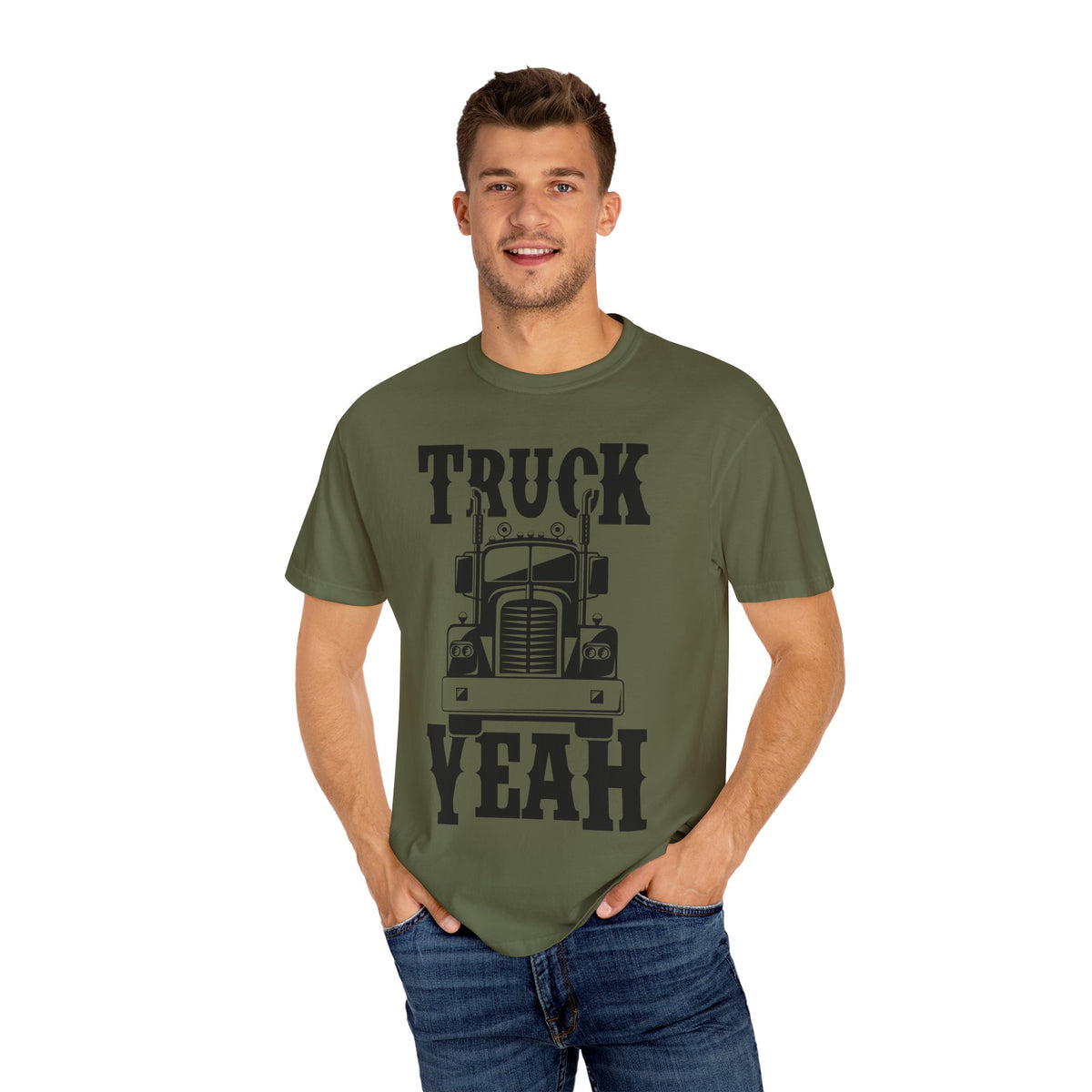 Truck Yeah Unisex Garment-Dyed T-Shirt, Casual Tee, Gift for Truck Lovers, Birthday Present, Road Trip Apparel, Fun Outdoors Shirt