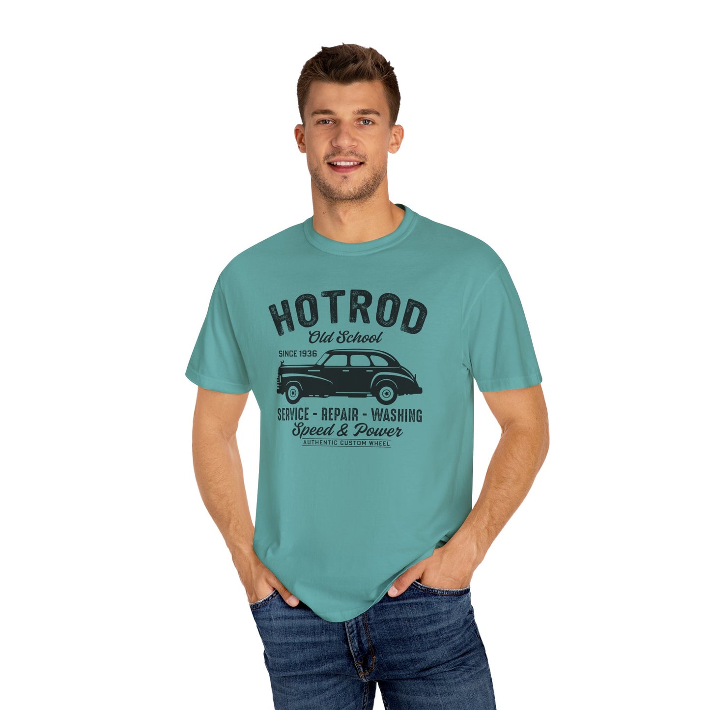 Vintage Hot Rod T-Shirt, Unisex Garment-Dyed Tee, Car Enthusiast Apparel, Retro Vehicle Shirt, Classic Car Lover Gift