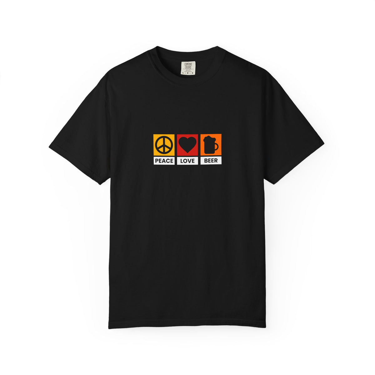 Peace Love Beer T-Shirt β Retro Icons Tee for Beer Lovers, Music Fans & Chill Vibes