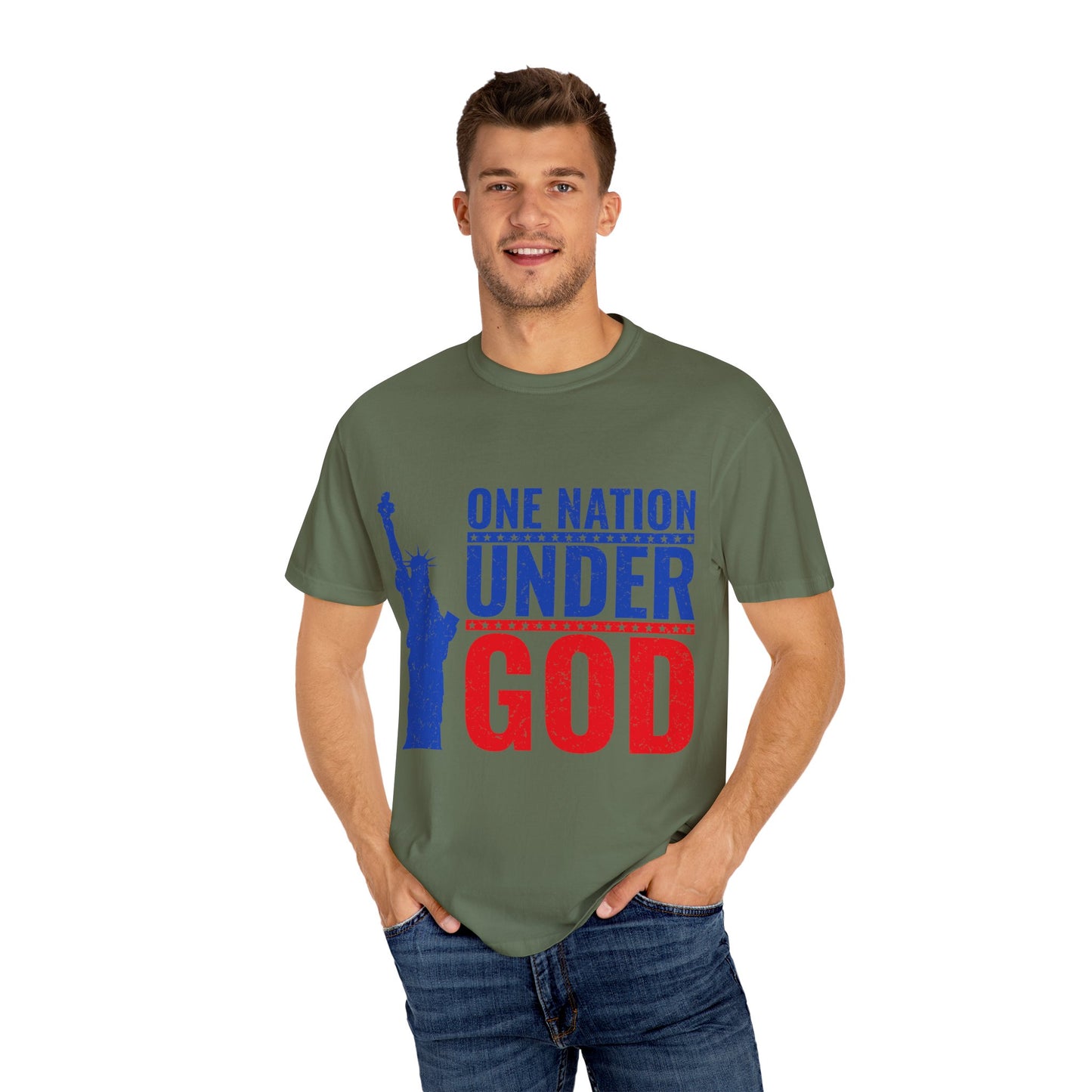 One Nation Under God T-Shirt – Patriotic Christian Tee with Statue of Liberty Design