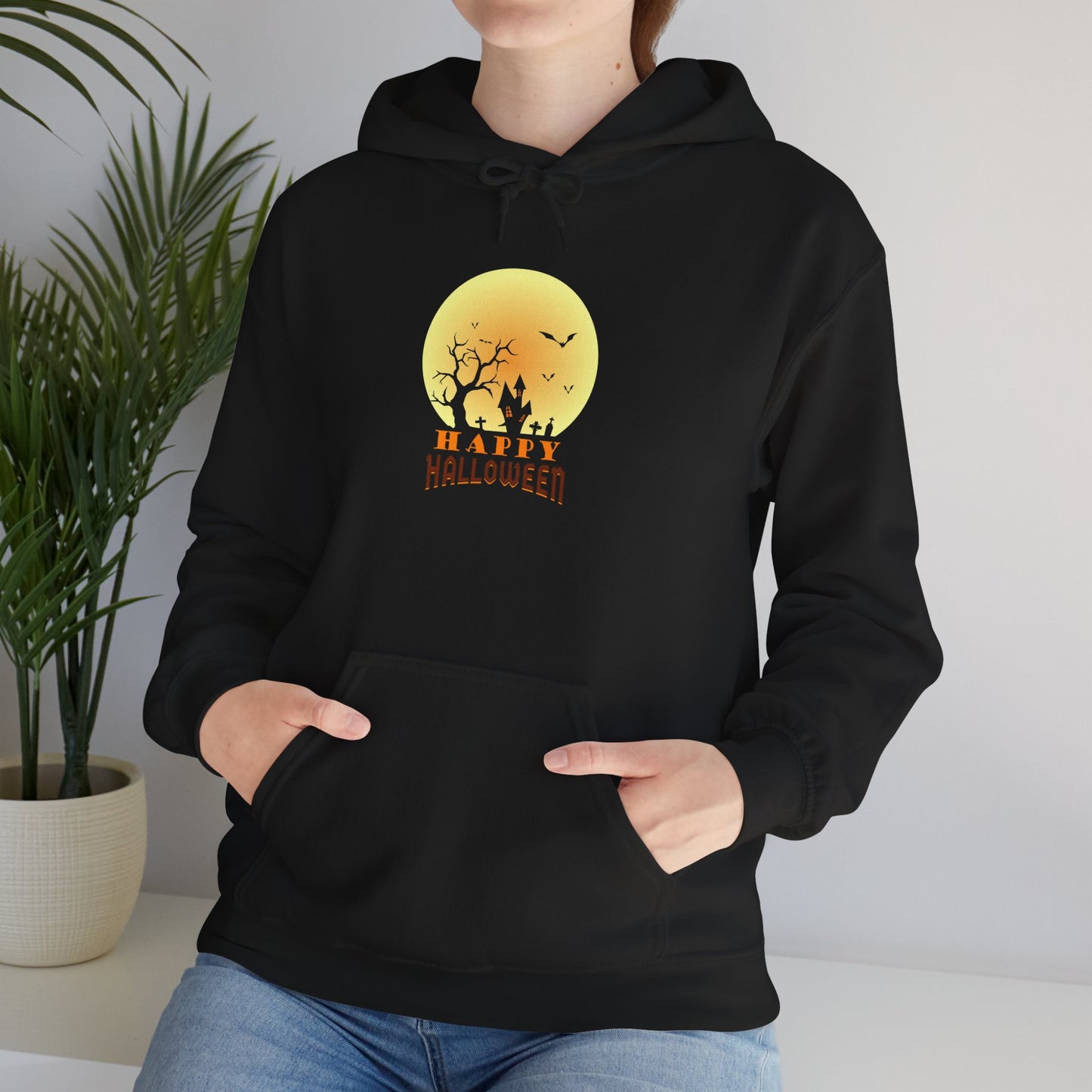 Halloween Graphic Hoodie - 🎃 Shadows, Steel & Pumpkin Fire
