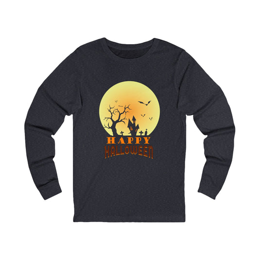 Happy Halloween Unisex Long Sleeve Tee 🎃 Shadows, Steel & Pumpkin Fire