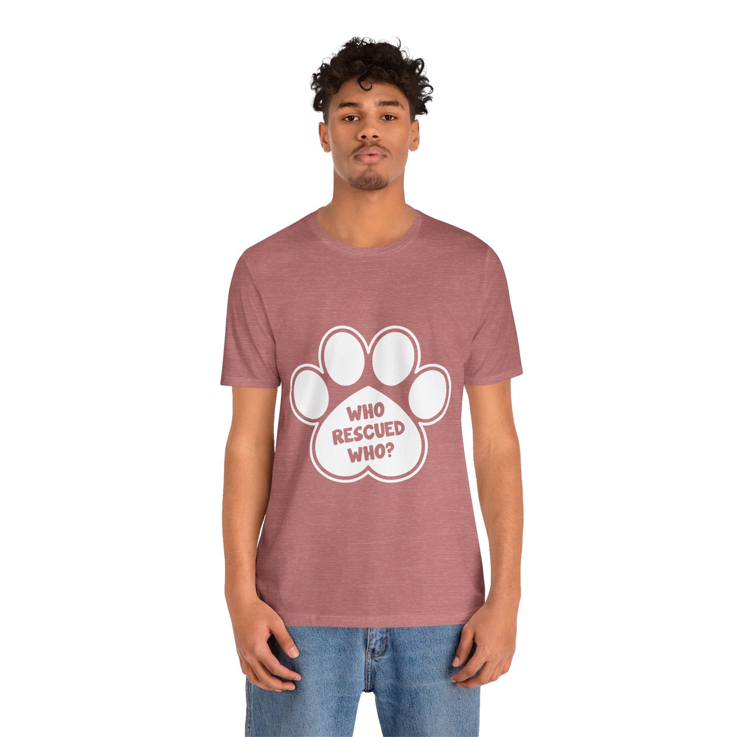Who Rescued Who Shirt – Dog Rescue Paw Print Graphic Tee