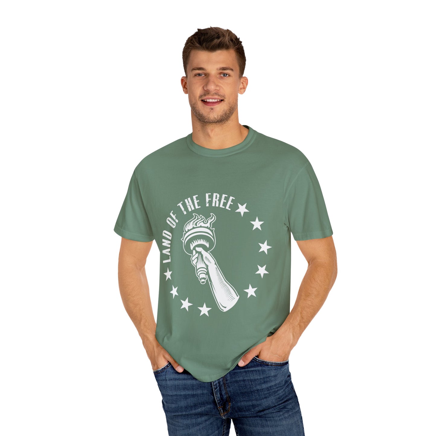 Land of the Free Garment-Dyed T-shirt, Unisex Graphic Tee, Independence Day Celebration, Casual Wear, Star-Spangled Style, [...]