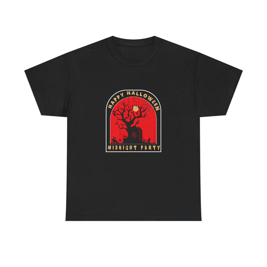 🕷️ “Happy Halloween Midnight Party” Haunted Tree Graveyard Tee 🌕