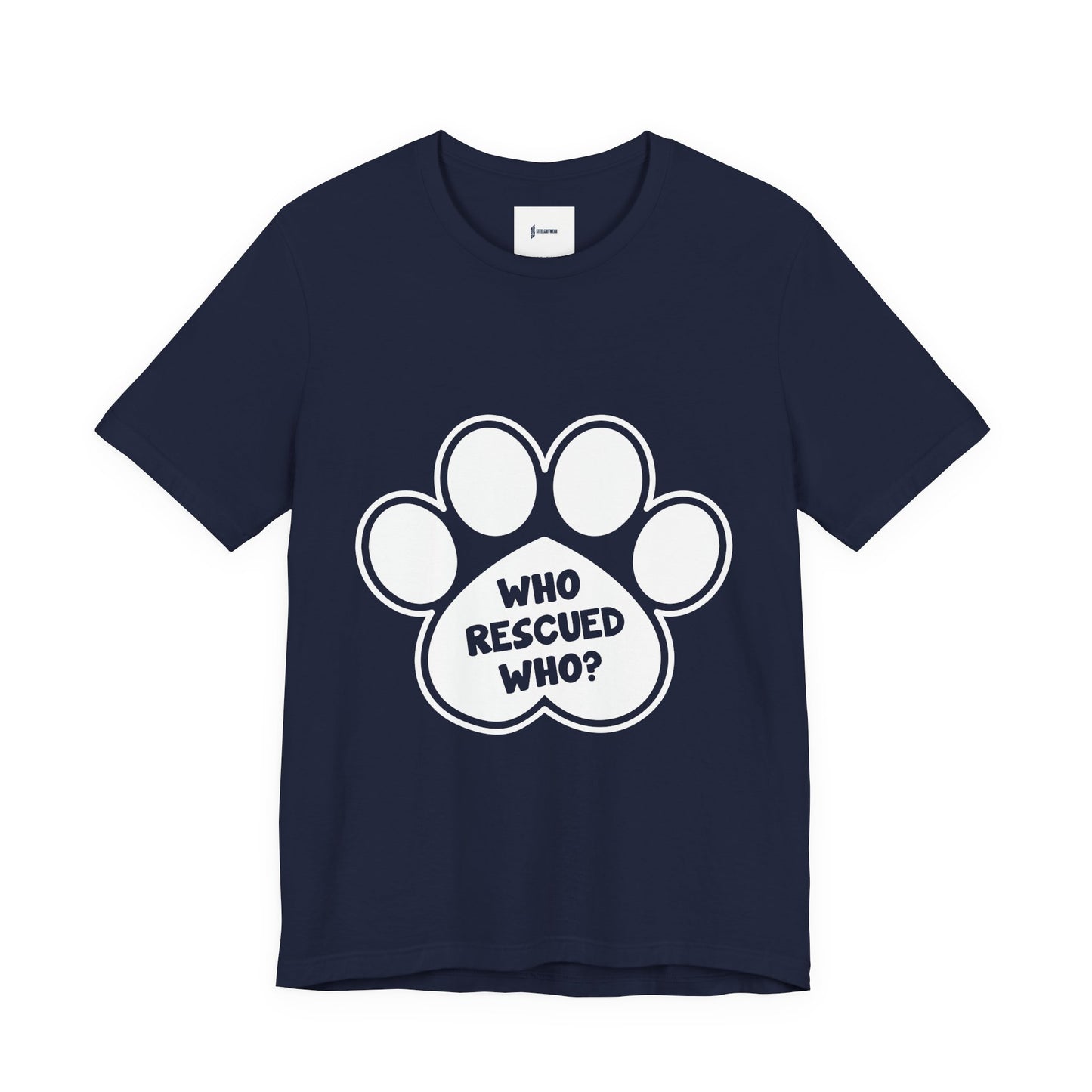 Who Rescued Who Shirt – Dog Rescue Paw Print Graphic Tee