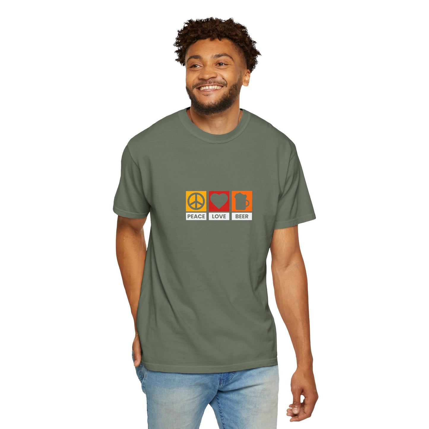 Peace Love Beer T-Shirt – Retro Icons Tee for Beer Lovers, Music Fans & Chill Vibes