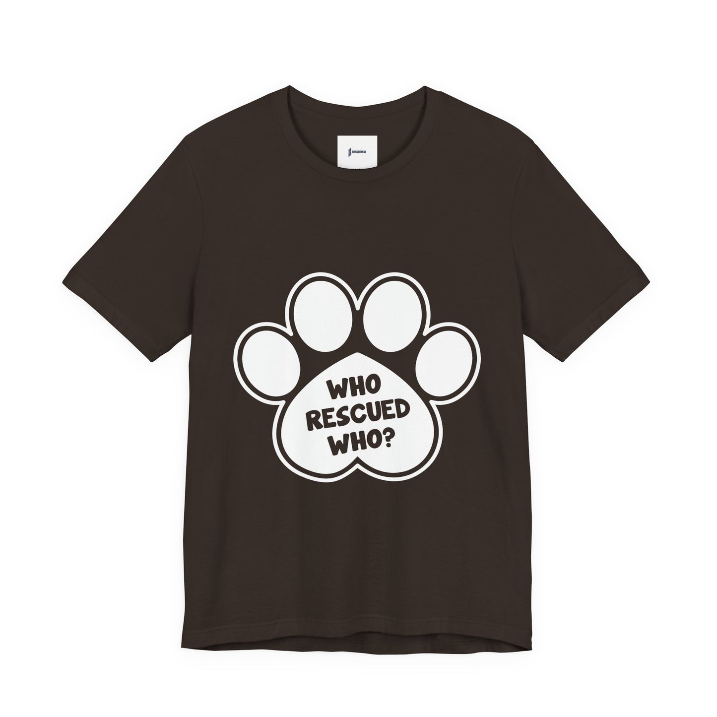 Who Rescued Who Shirt – Dog Rescue Paw Print Graphic Tee