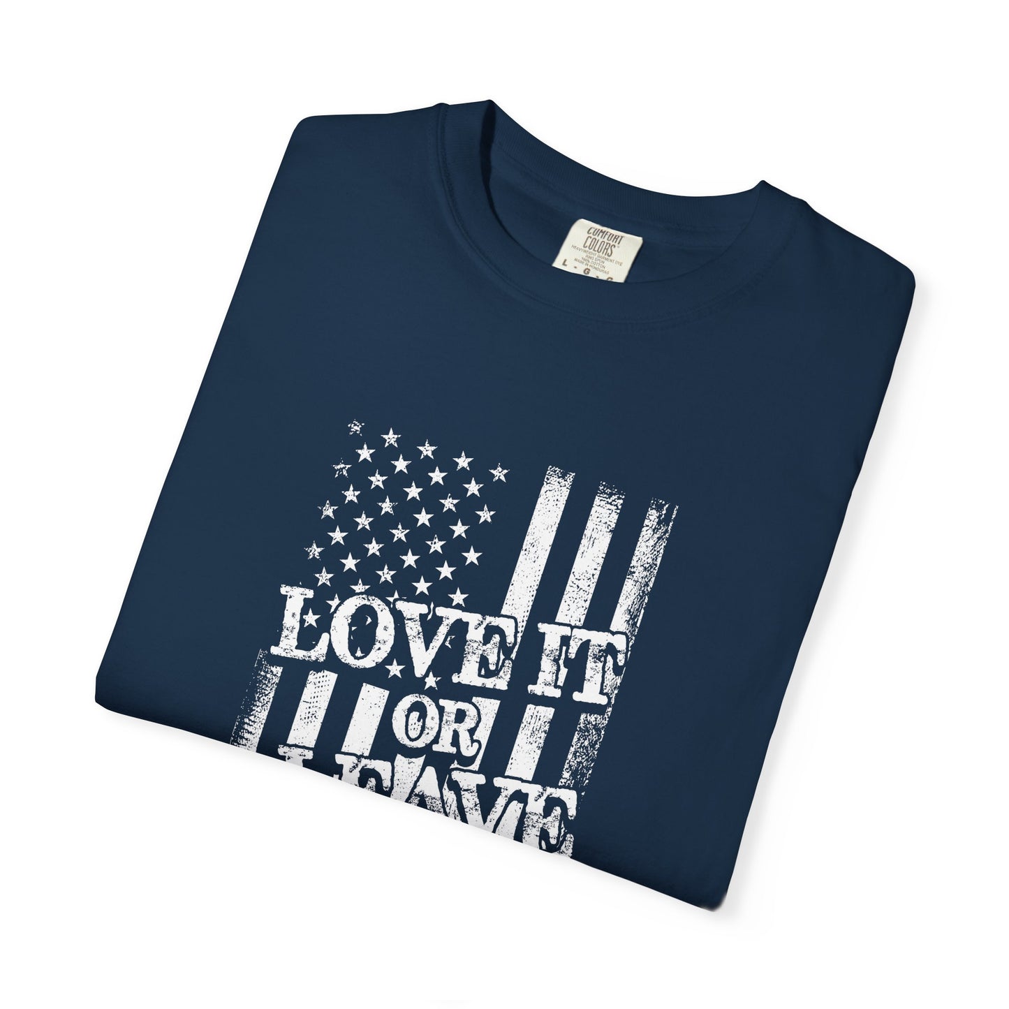 Patriotic T-Shirt with Vintage US Flag Design, Love It or Leave It Tee, Casual Wear, Gift for Veterans, July 4th Celebration