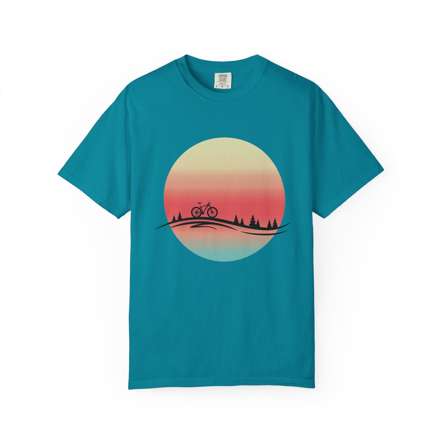 Sunset Bicycle Unisex Garment-Dyed T-shirt, Relaxed Fit Tee, Adventure Shirt, Cycling Gift, Outdoor Apparel