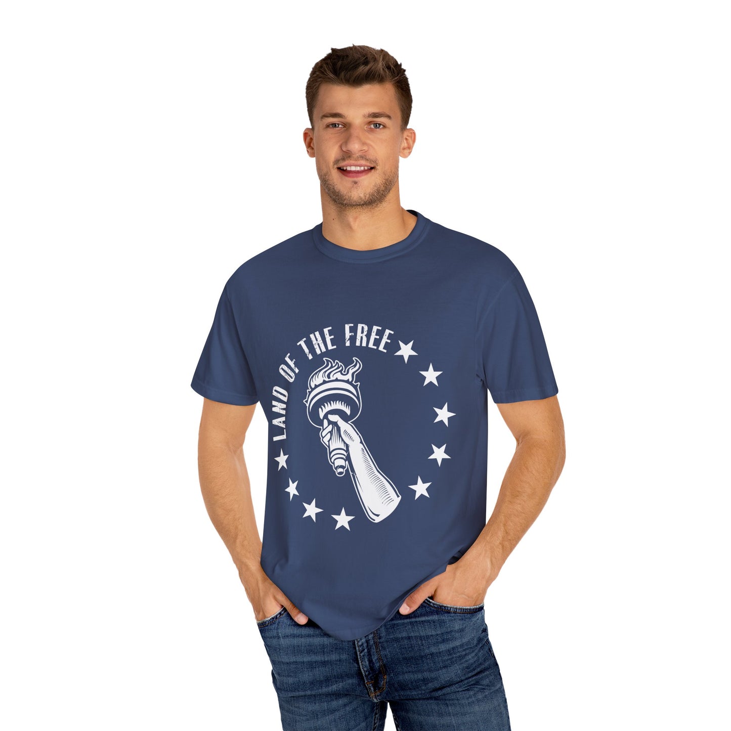 Land of the Free Garment-Dyed T-shirt, Unisex Graphic Tee, Independence Day Celebration, Casual Wear, Star-Spangled Style, [...]