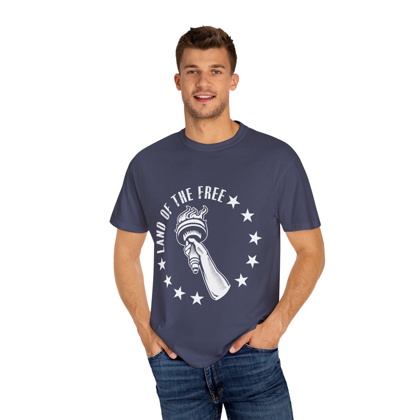 Land of the Free Garment-Dyed T-shirt, Unisex Graphic Tee, Independence Day Celebration, Casual Wear, Star-Spangled Style, [...]