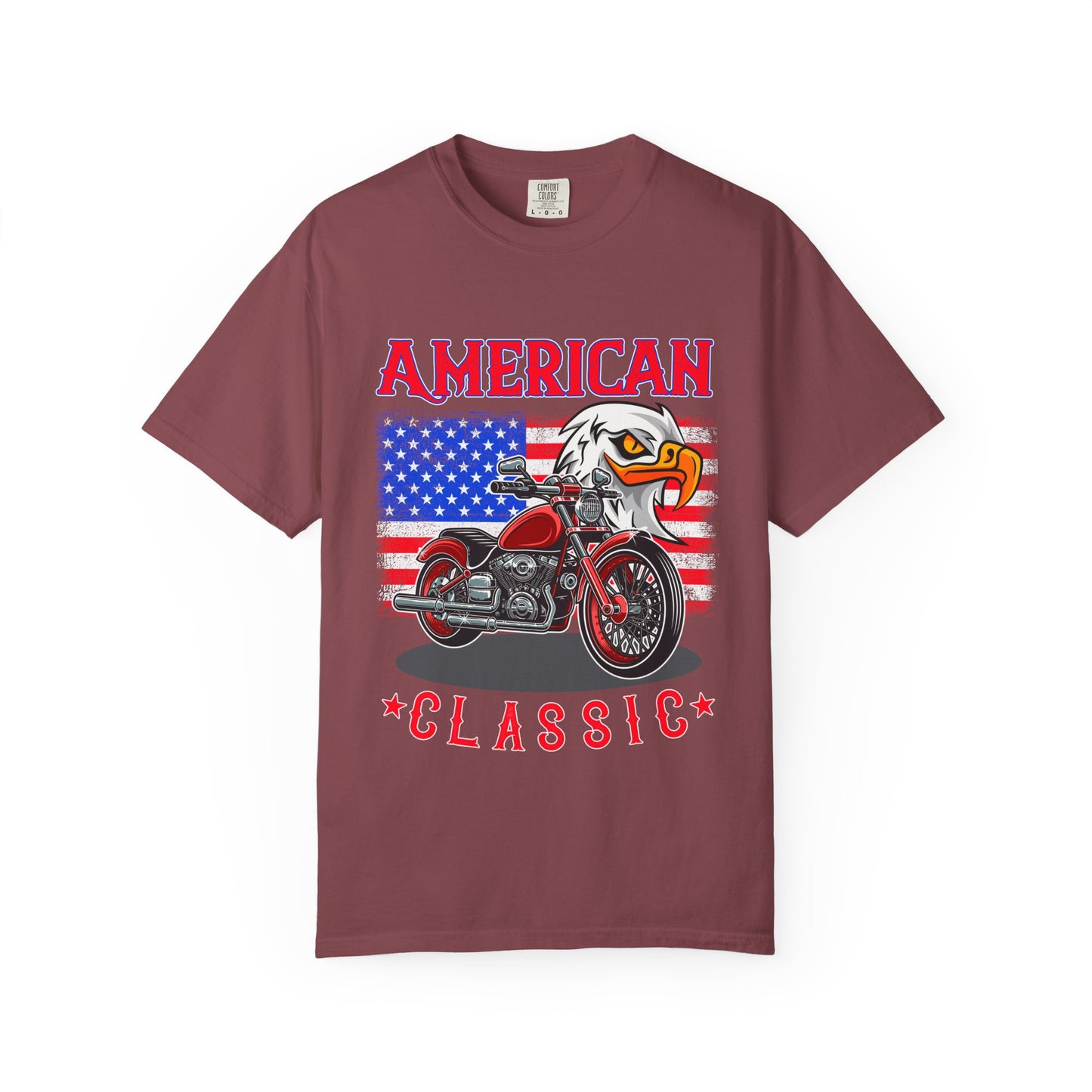 American Classic Motorcycle T-shirt, Garment-Dyed Tee, Patriotic Shirt, Unisex Vintage Style, Perfect for Bike Lovers, Holiday Gift