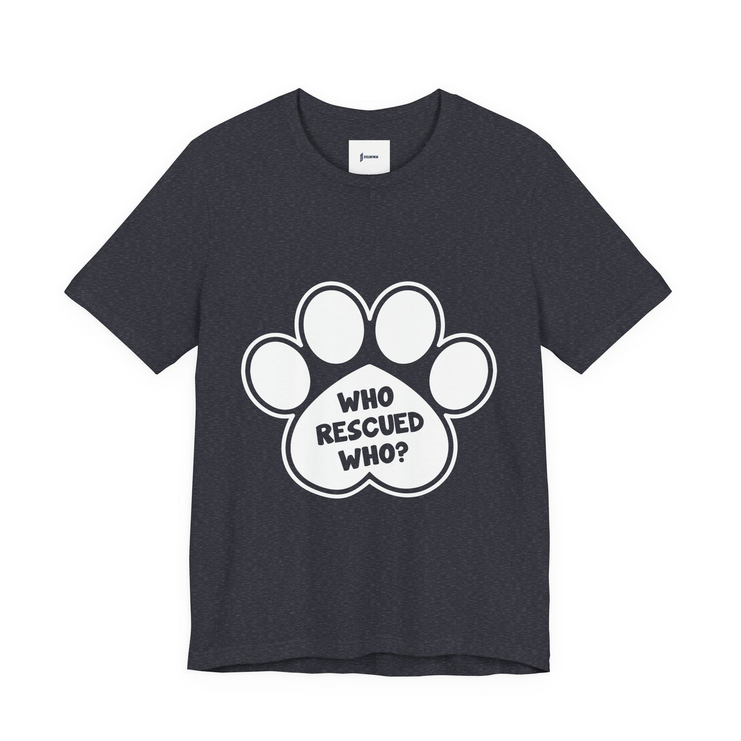 Who Rescued Who Shirt – Dog Rescue Paw Print Graphic Tee