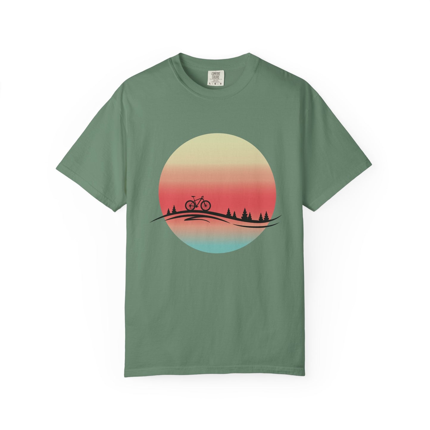 Sunset Bicycle Unisex Garment-Dyed T-shirt, Relaxed Fit Tee, Adventure Shirt, Cycling Gift, Outdoor Apparel