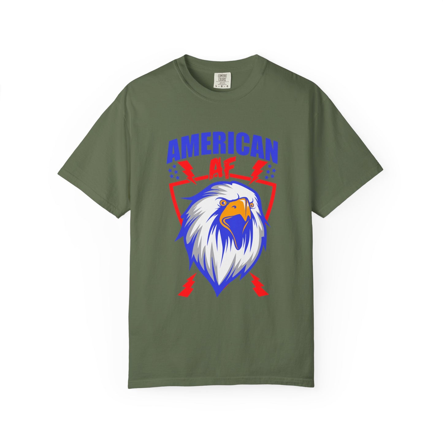 Patriotic T-Shirt with Eagle Design, American AF Tee for Independence Day, Casual Wear, Gift for Veterans, Summer Outing
