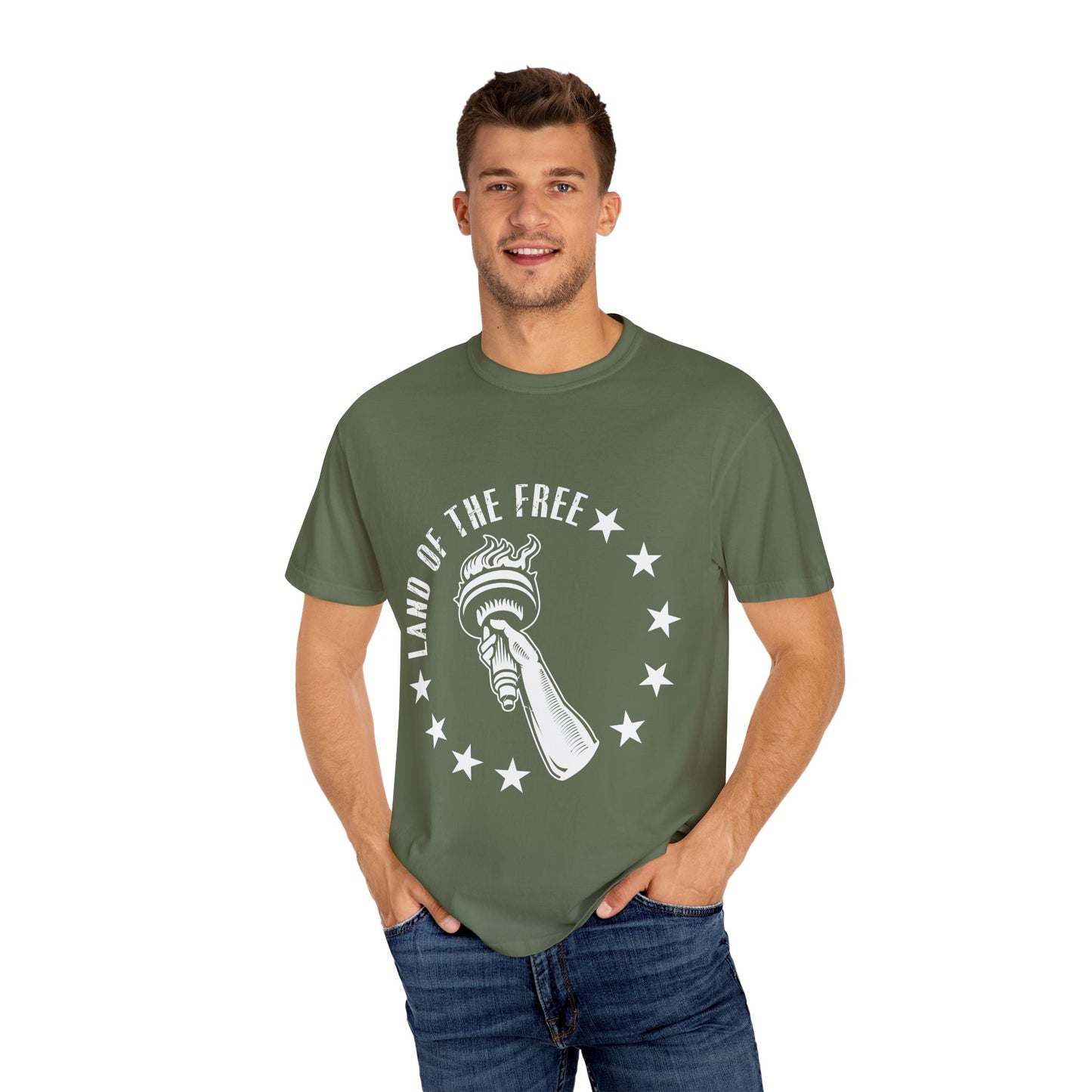 Land of the Free Garment-Dyed T-shirt, Unisex Graphic Tee, Independence Day Celebration, Casual Wear, Star-Spangled Style, [...]