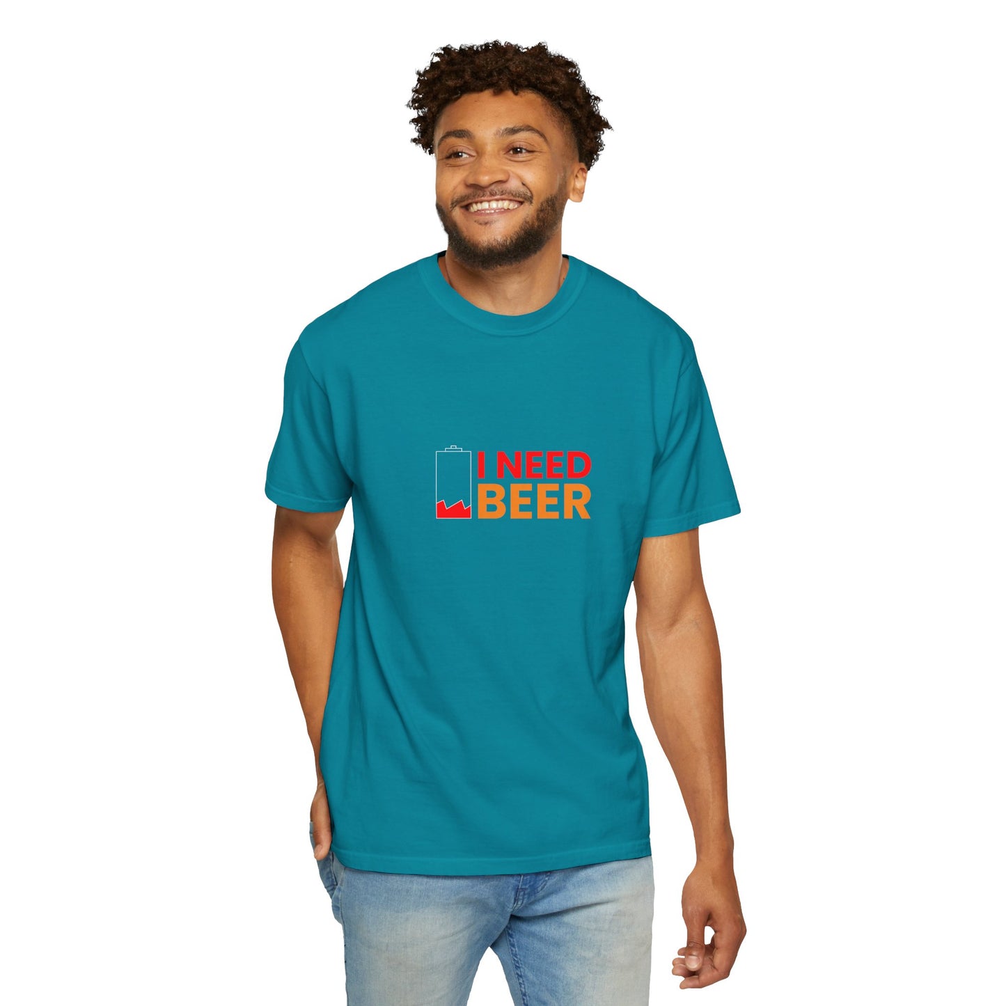 I Need Beer Battery Shirt – Funny Low Energy Beer T-Shirt for Drinkers