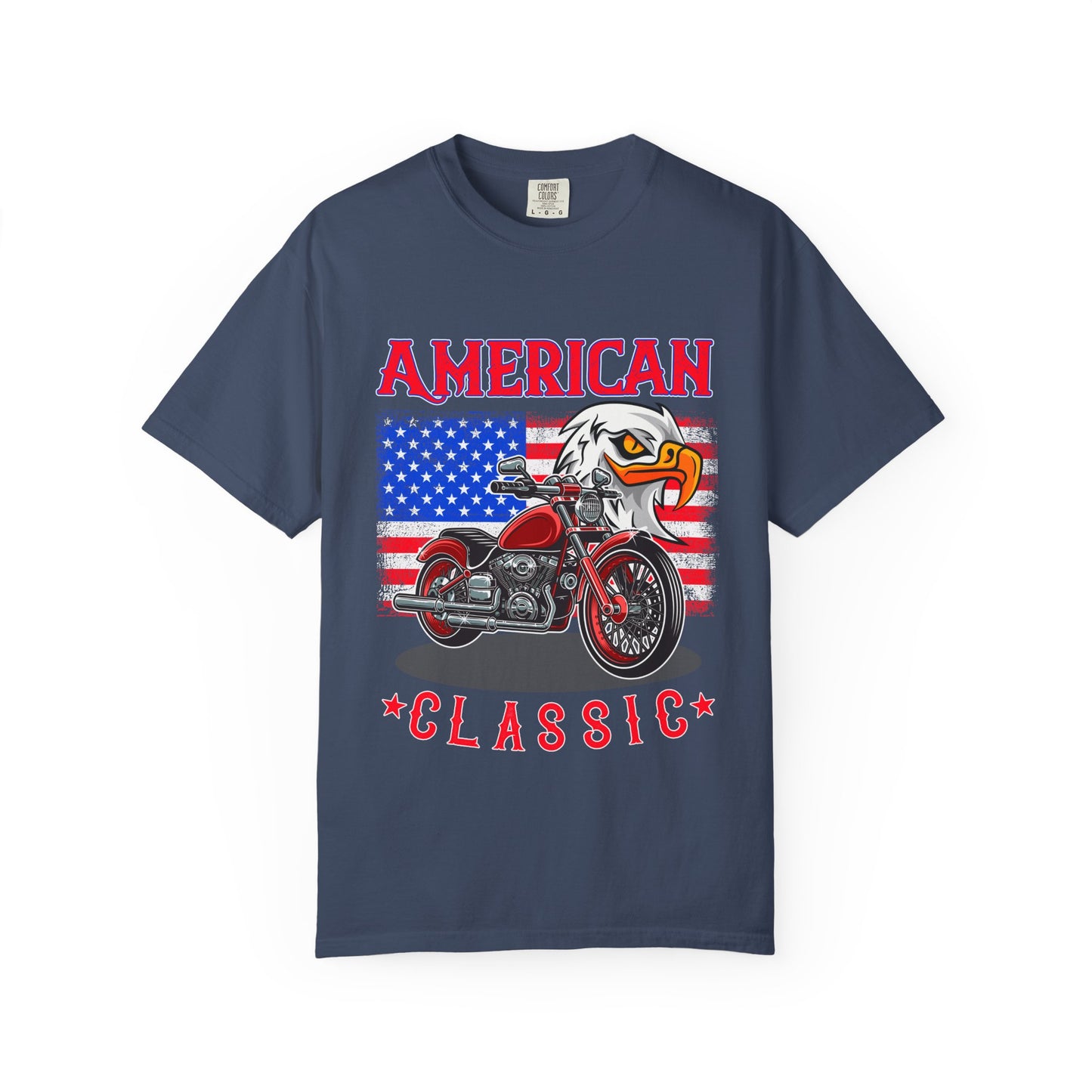 American Classic Motorcycle T-shirt, Garment-Dyed Tee, Patriotic Shirt, Unisex Vintage Style, Perfect for Bike Lovers, Holiday Gift