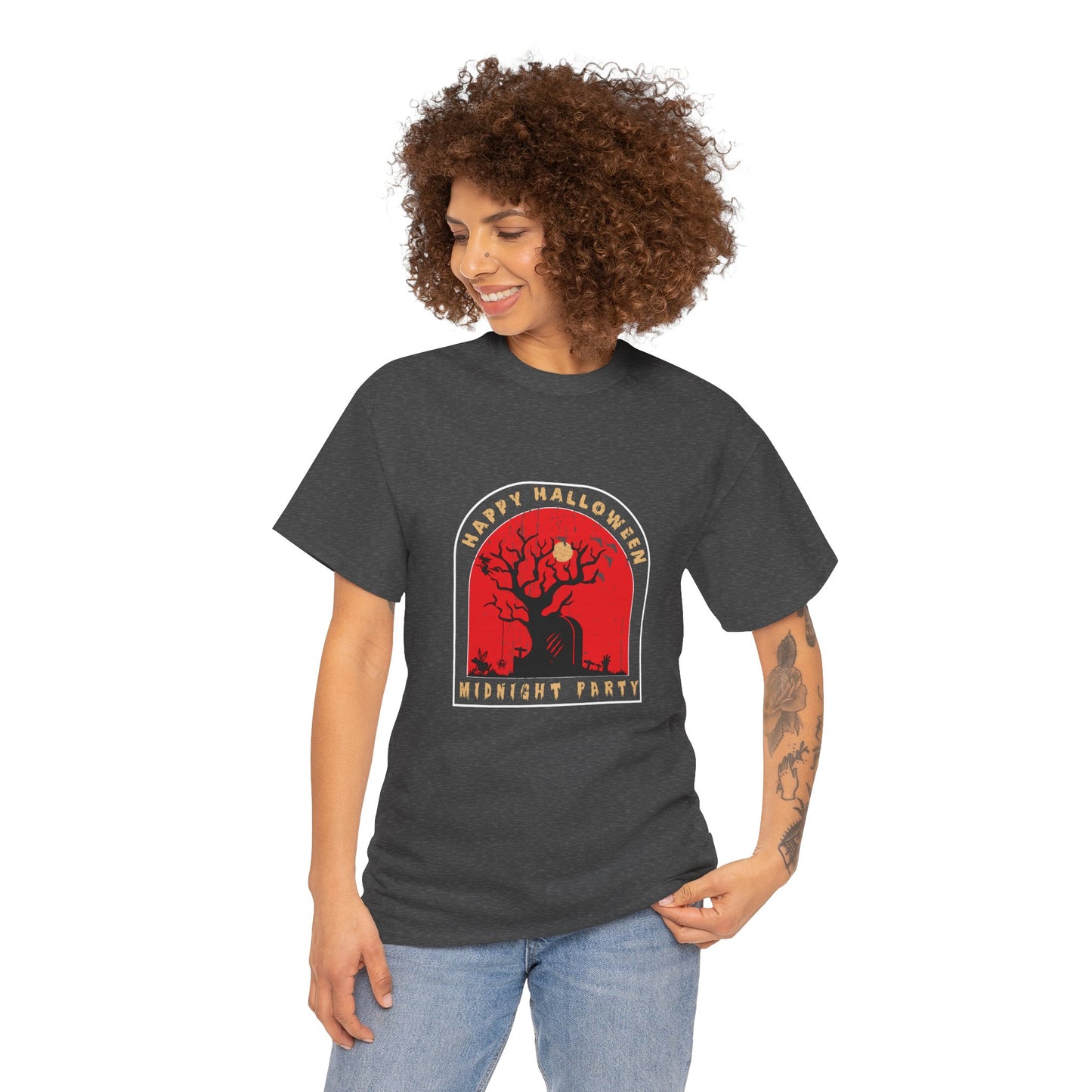 🕷️ “Happy Halloween Midnight Party” Haunted Tree Graveyard Tee 🌕