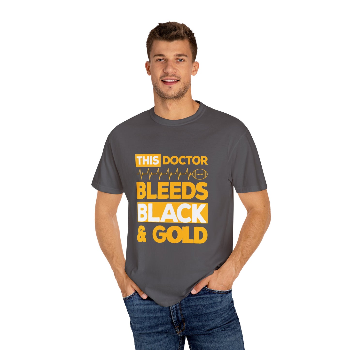 Doctor Bleeds Black & Gold T-Shirt, Unisex Tee for Healthcare Workers, Gift for Medical Professionals, Birthday Gift, Team Spirit Apparel