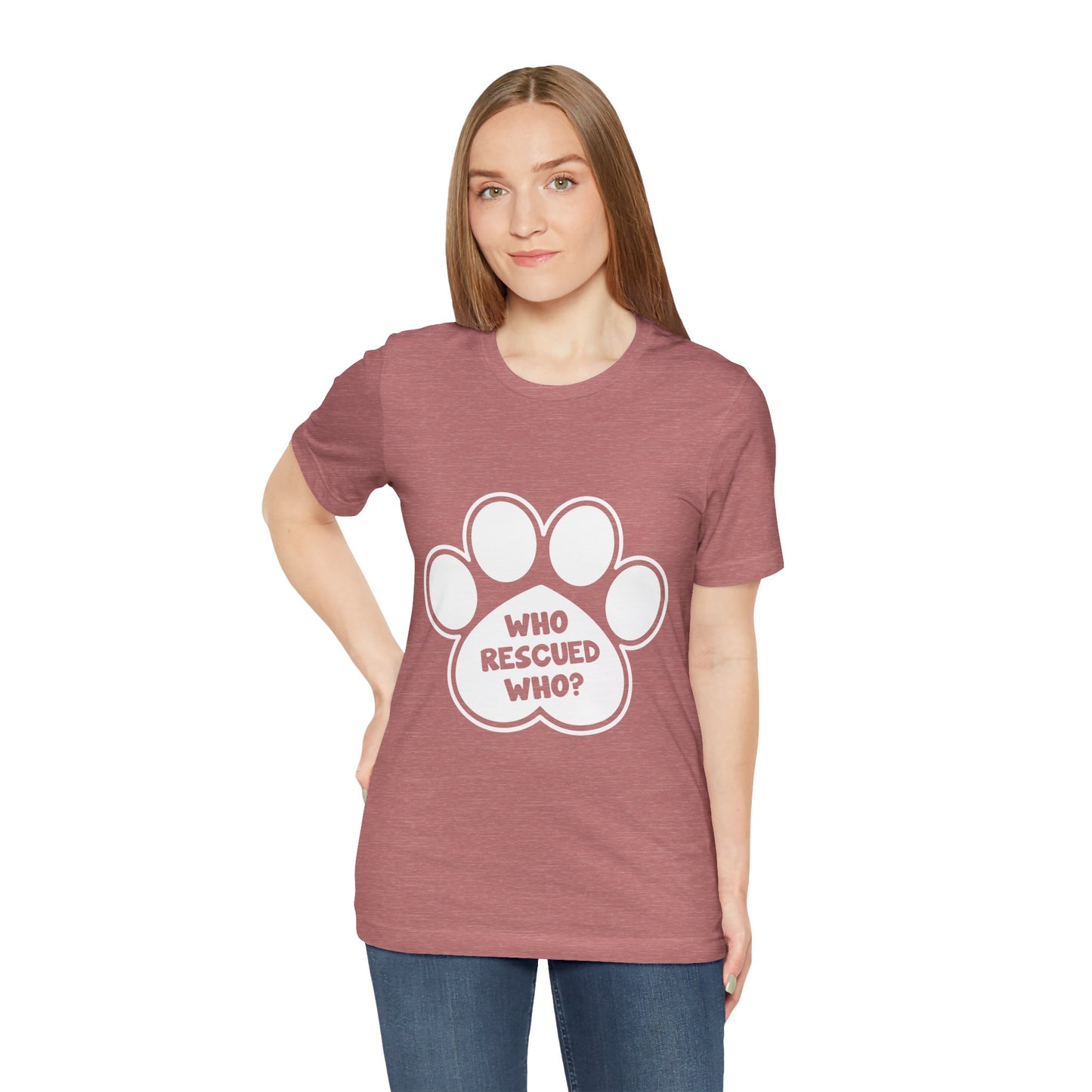 Who Rescued Who Shirt – Dog Rescue Paw Print Graphic Tee