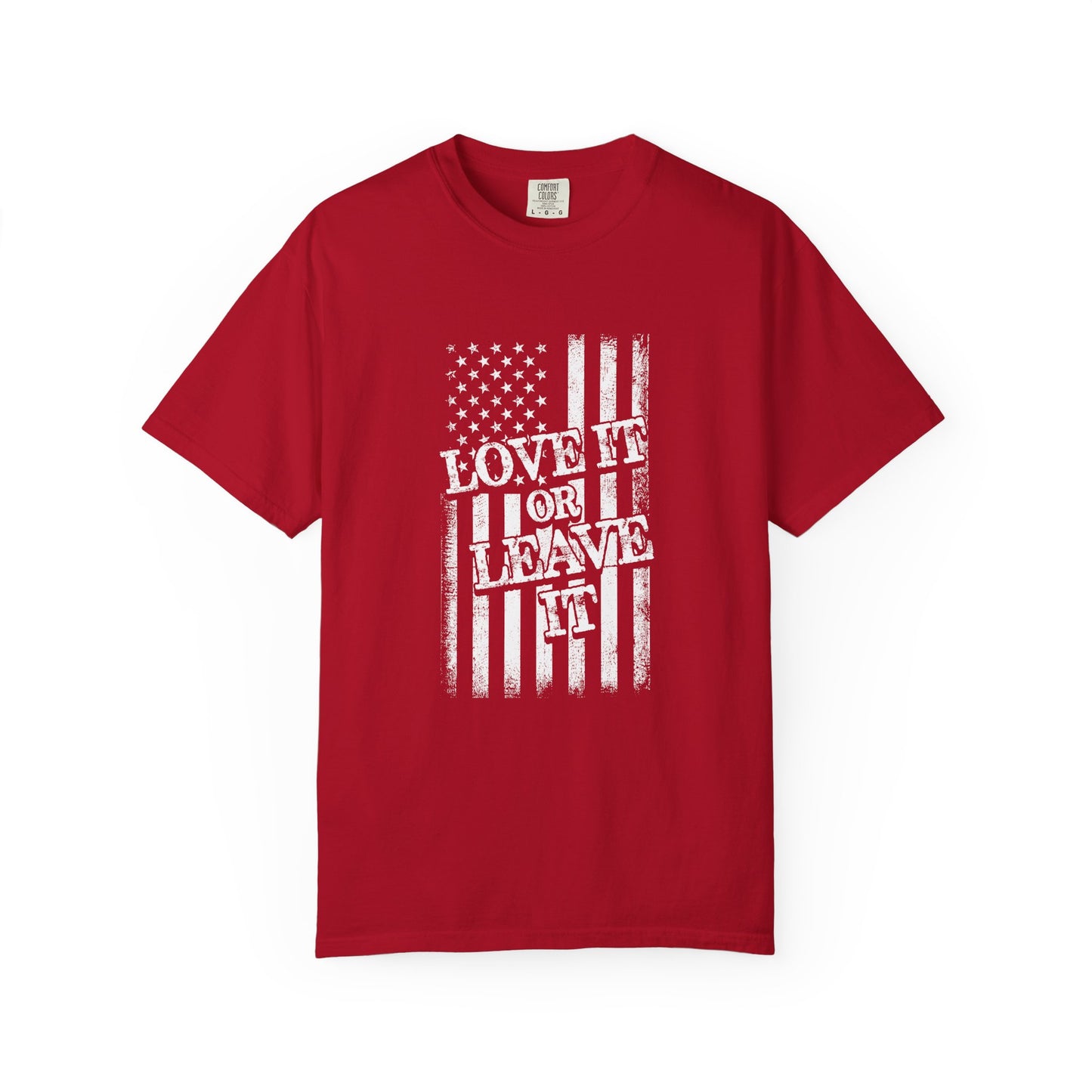 Patriotic T-Shirt with Vintage US Flag Design, Love It or Leave It Tee, Casual Wear, Gift for Veterans, July 4th Celebration