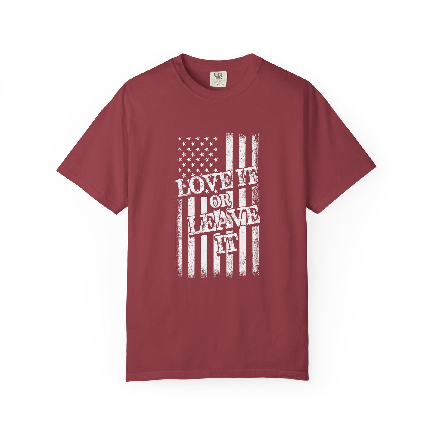 Patriotic T-Shirt with Vintage US Flag Design, Love It or Leave It Tee, Casual Wear, Gift for Veterans, July 4th Celebration