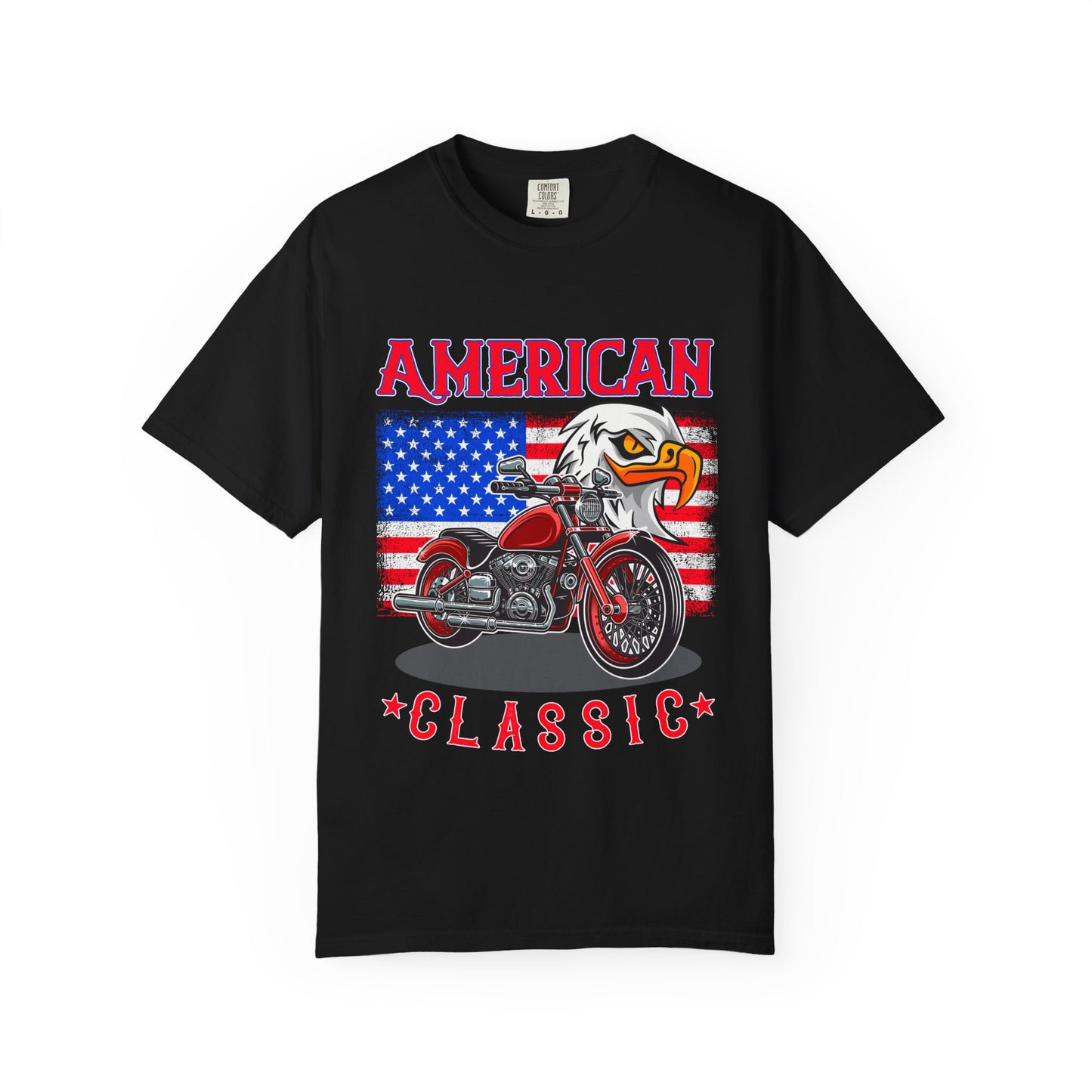 American Classic Motorcycle T-shirt, Garment-Dyed Tee, Patriotic Shirt, Unisex Vintage Style, Perfect for Bike Lovers, Holiday Gift