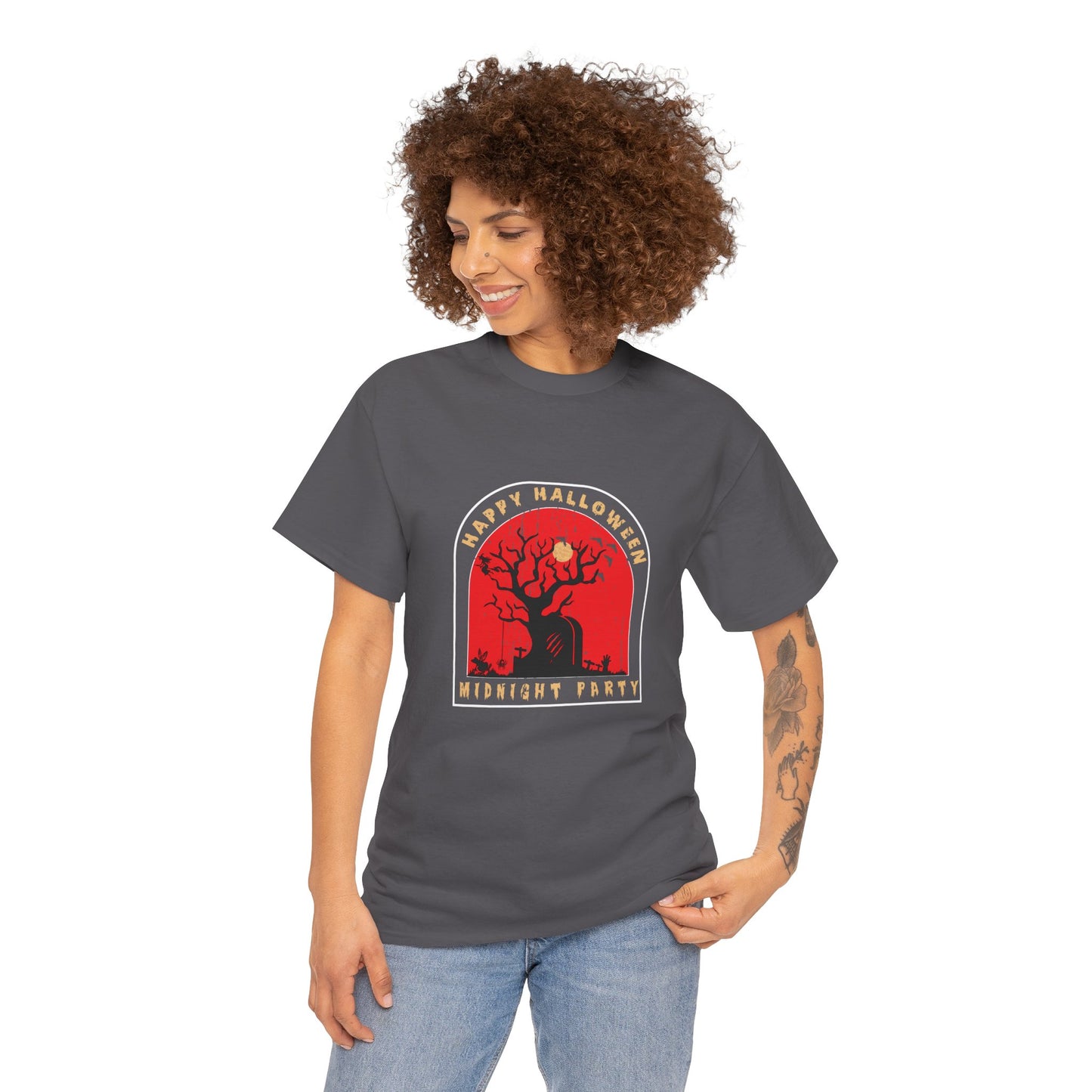 🕷️ “Happy Halloween Midnight Party” Haunted Tree Graveyard Tee 🌕