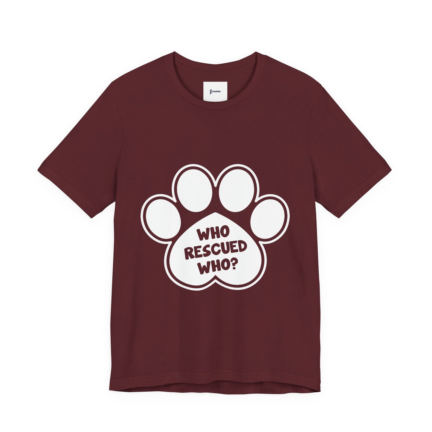 Who Rescued Who Shirt – Dog Rescue Paw Print Graphic Tee