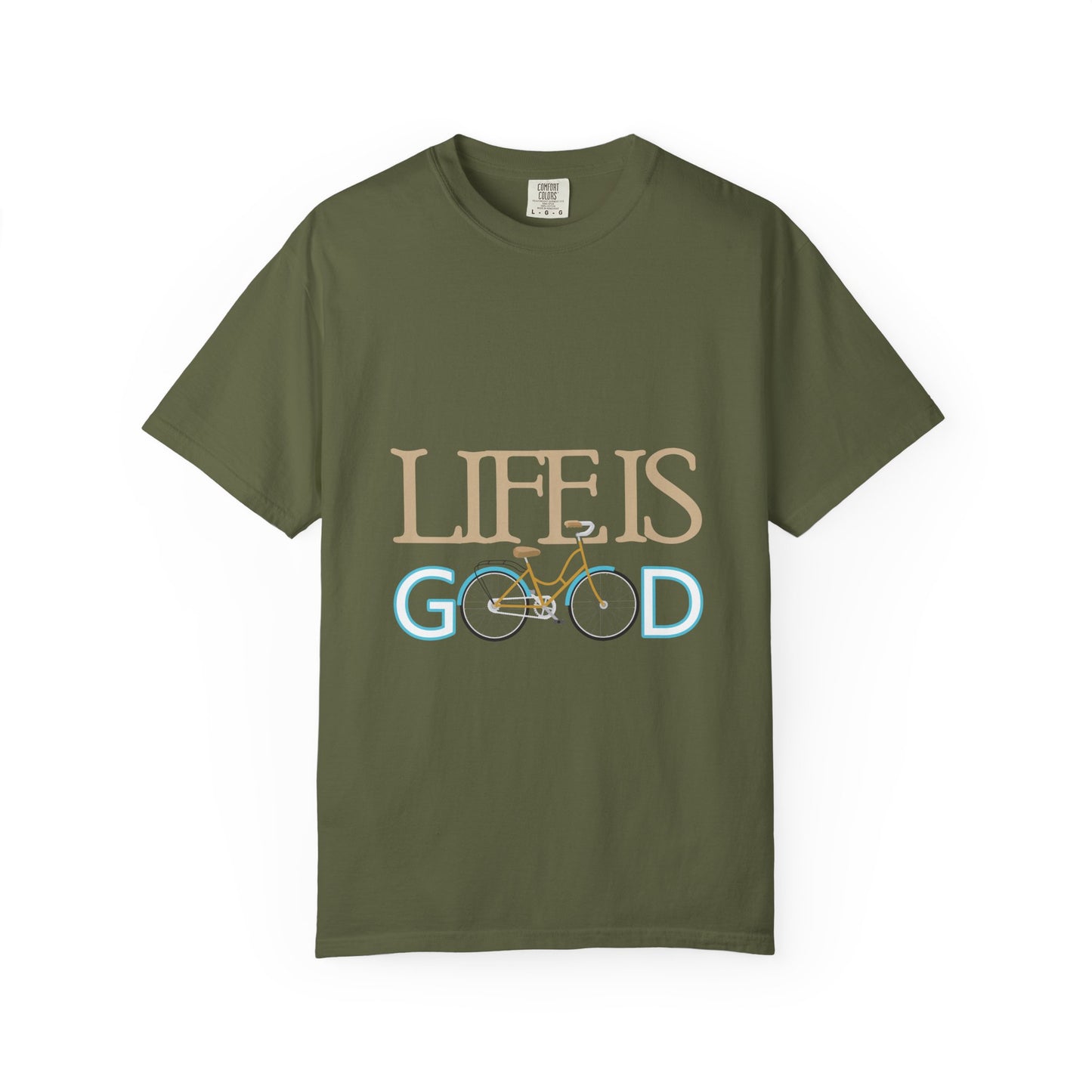 Life is Good Bicycle T-shirt | Unisex Garment-Dyed Tee for Casual Wear, Gift for Cyclists, Everyday Comfort Apparel