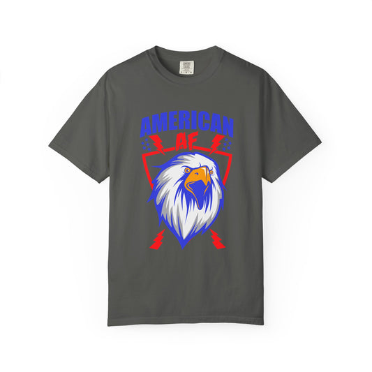 Patriotic T-Shirt with Eagle Design, American AF Tee for Independence Day, Casual Wear, Gift for Veterans, Summer Outing