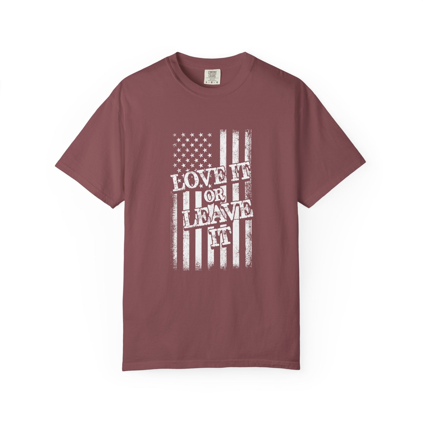 Patriotic T-Shirt with Vintage US Flag Design, Love It or Leave It Tee, Casual Wear, Gift for Veterans, July 4th Celebration