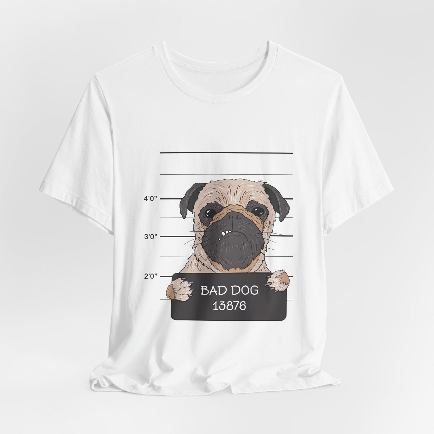 Funny Pug Shirt – Bad Dog Mugshot Graphic T-Shirt