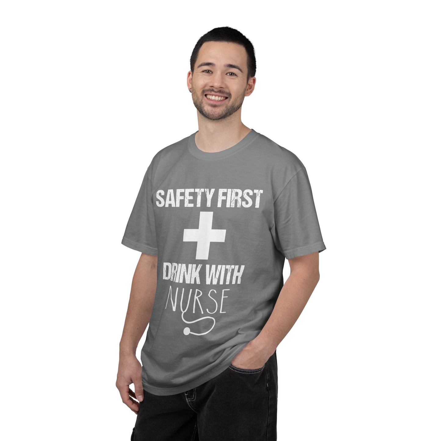🩺 Safety First Drink With Nurse Shirt – Funny RN Humor Tee