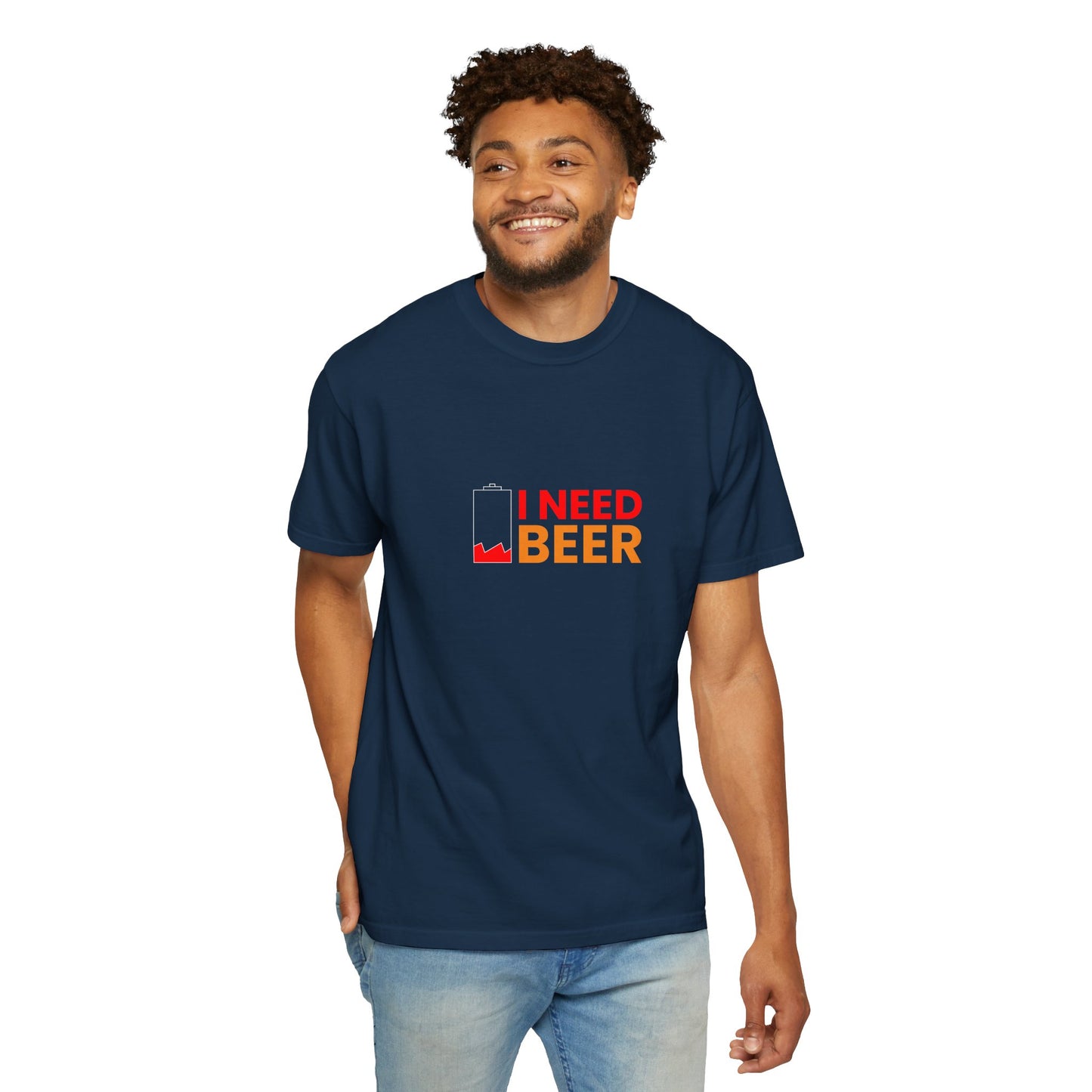 I Need Beer Battery Shirt – Funny Low Energy Beer T-Shirt for Drinkers