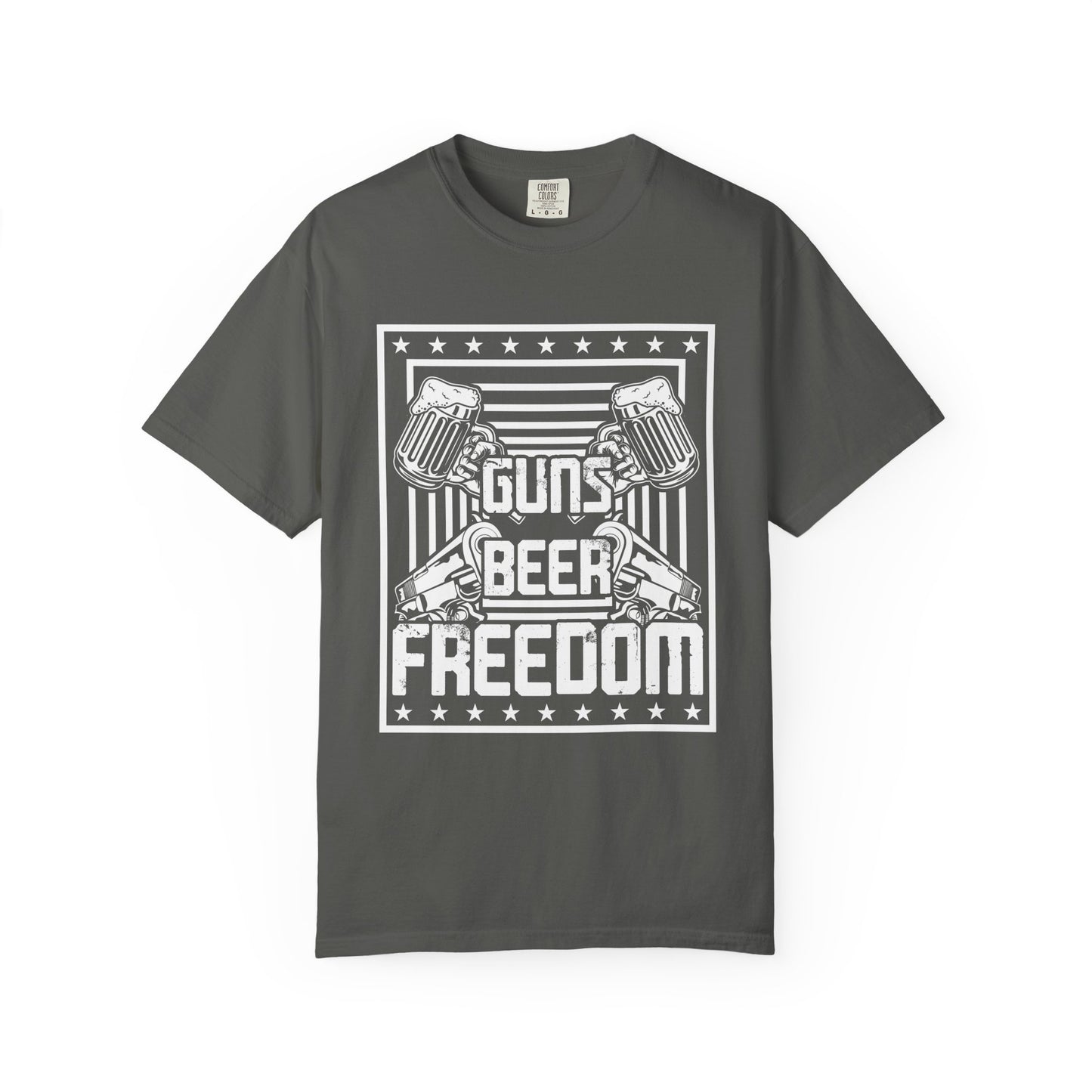 Guns Beer Freedom Graphic T-Shirt, Unisex Tee for Beer Lovers, Patriotic Shirt, Casual Everyday Wear, Independence Day Gift