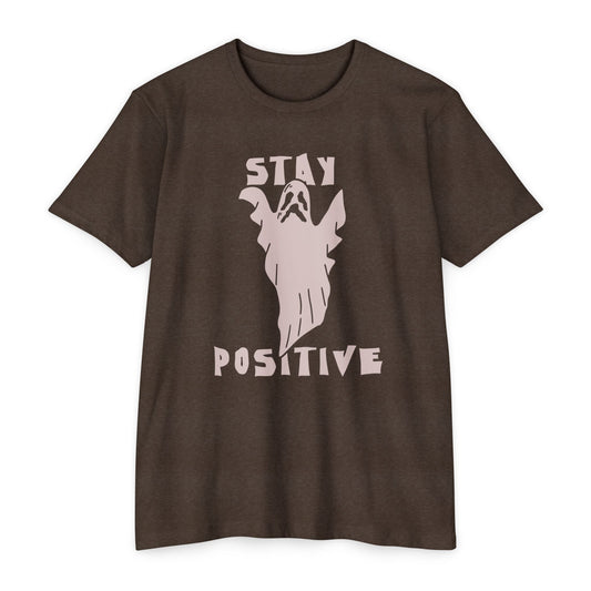 👻✨🖤🎃💪 Stay Positive Ghost Shirt – Funny Halloween Ghost Tee for Optimists
