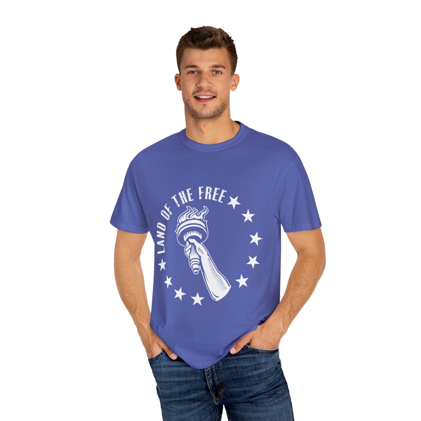 Land of the Free Garment-Dyed T-shirt, Unisex Graphic Tee, Independence Day Celebration, Casual Wear, Star-Spangled Style, [...]