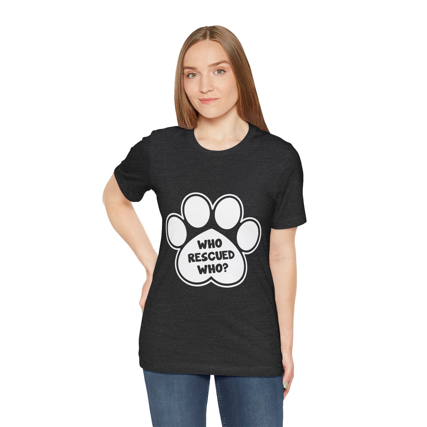 Who Rescued Who Shirt – Dog Rescue Paw Print Graphic Tee