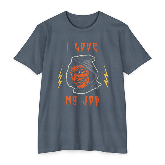 ⚡😈💼🖤🎃👻🕷️💀⚡I Love My Job – Sarcastic Halloween Grim Reaper T-Shirt