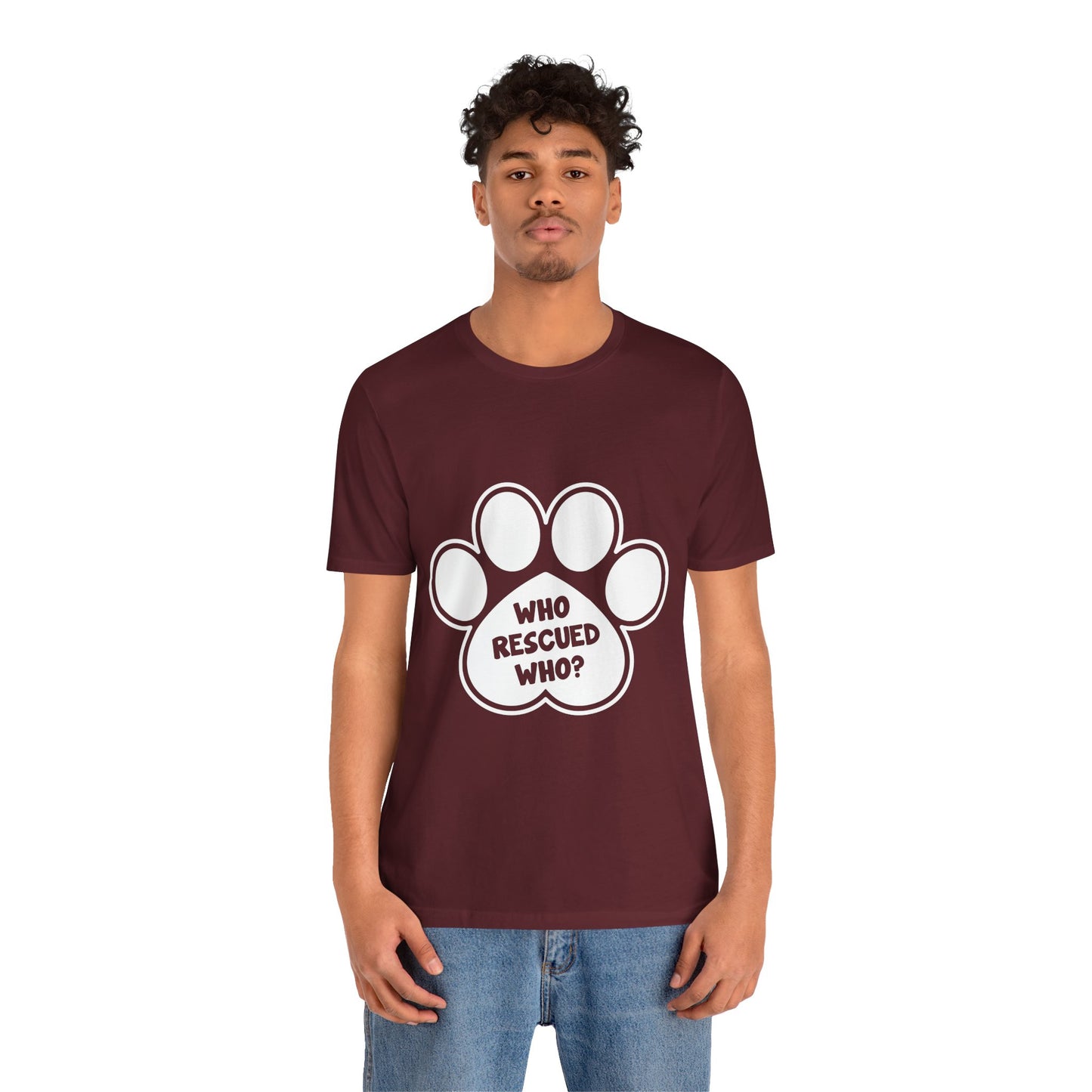 Who Rescued Who Shirt – Dog Rescue Paw Print Graphic Tee