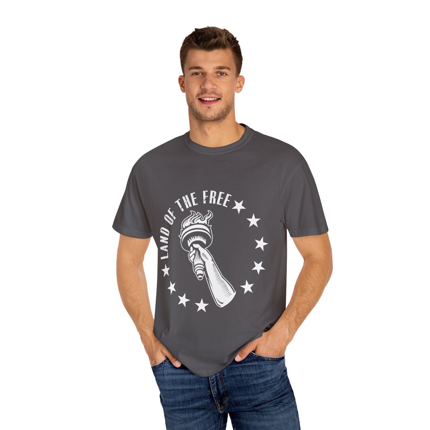 Land of the Free Garment-Dyed T-shirt, Unisex Graphic Tee, Independence Day Celebration, Casual Wear, Star-Spangled Style, [...]