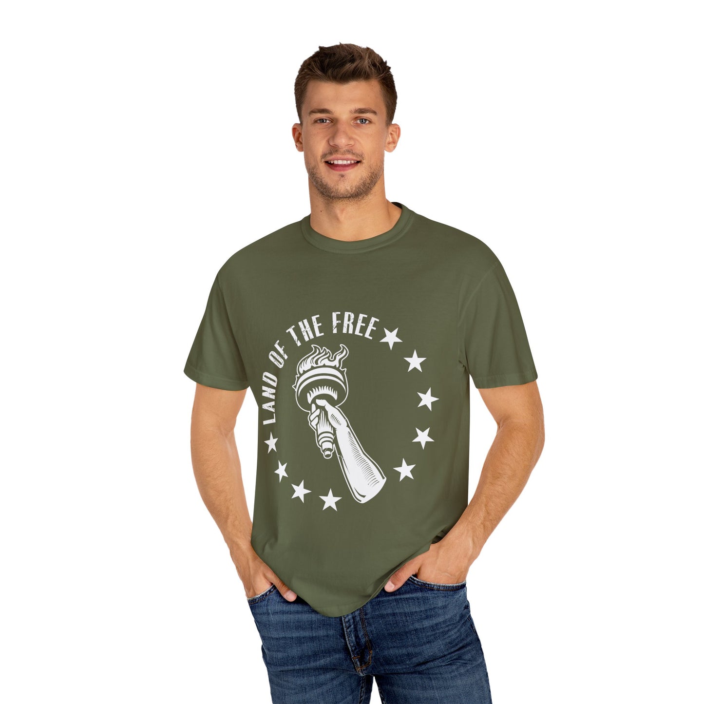 Land of the Free Garment-Dyed T-shirt, Unisex Graphic Tee, Independence Day Celebration, Casual Wear, Star-Spangled Style, [...]