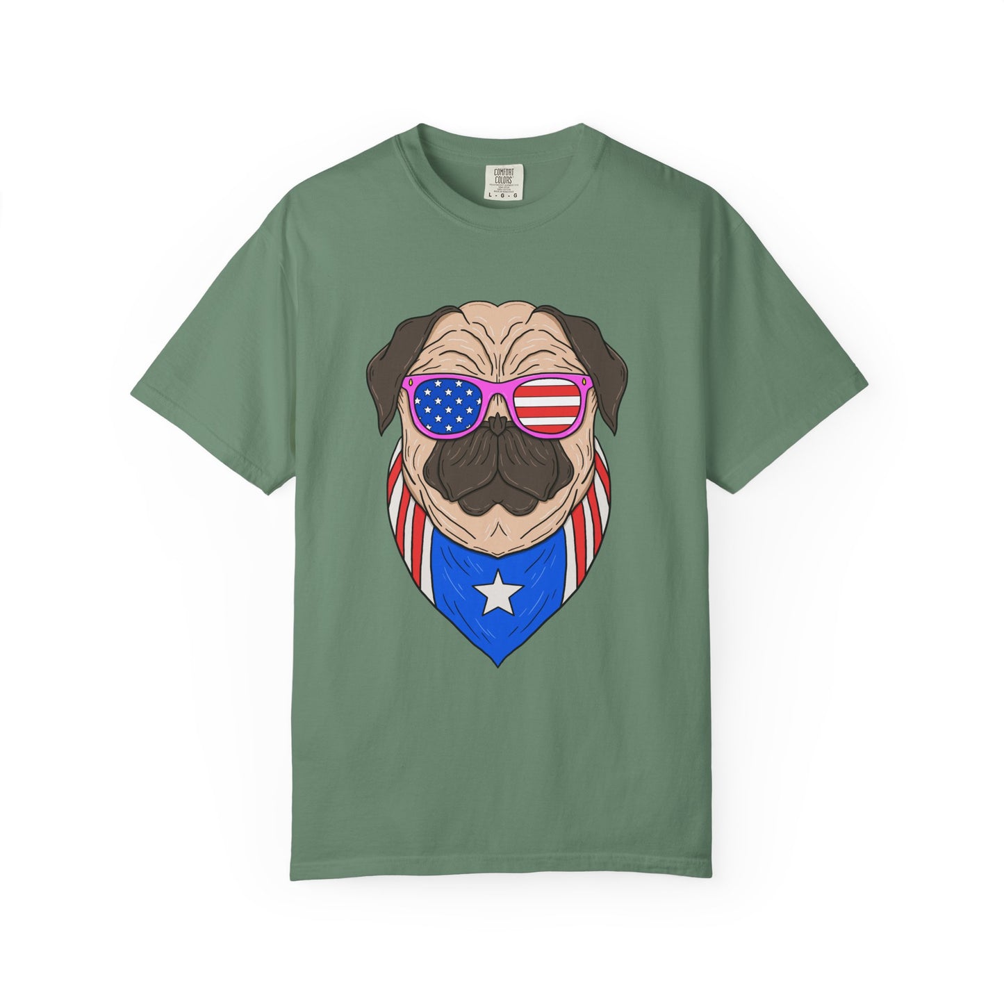 Patriotic Pug T-Shirt, Unisex Graphic Tee, Fourth of July Gift, Dog Lover Apparel, Casual Summer Wear, Unique Pet Tee