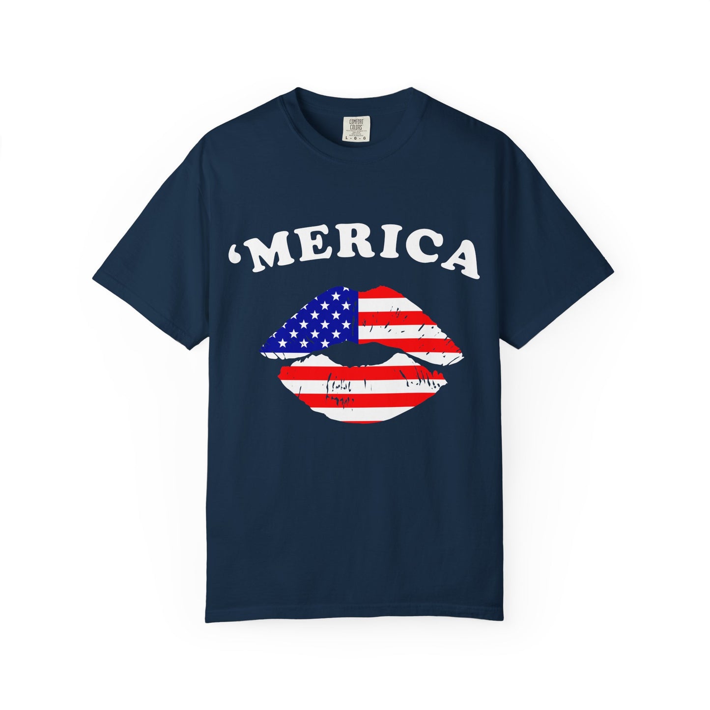 ‘Merica Lips T-Shirt – Patriotic Kiss Tee for Women Who Love Their Country Loud & Proud