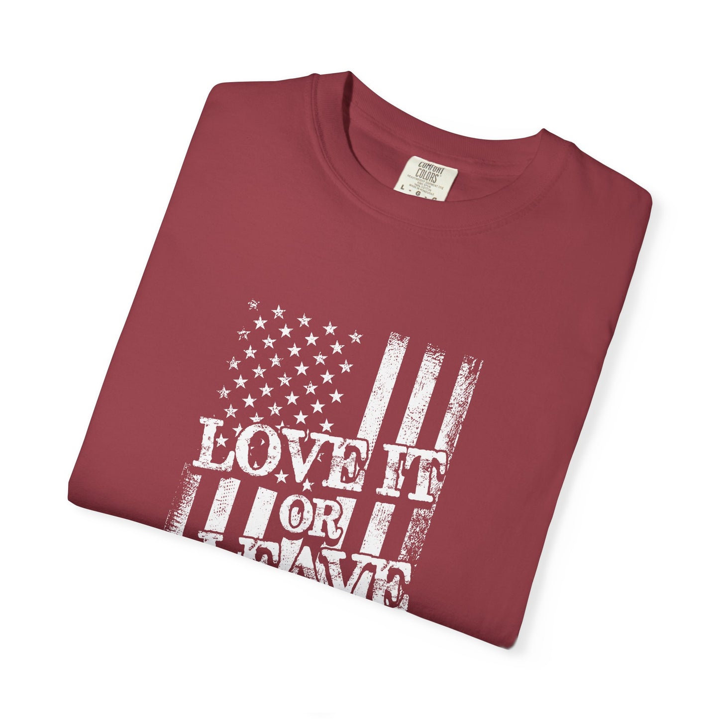 Patriotic T-Shirt with Vintage US Flag Design, Love It or Leave It Tee, Casual Wear, Gift for Veterans, July 4th Celebration