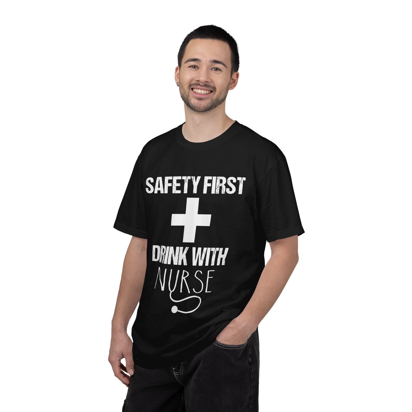 🩺 Safety First Drink With Nurse Shirt – Funny RN Humor Tee